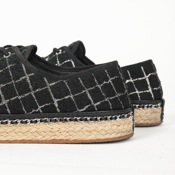 Chanel Black Metallic Tweed Espadrille Low-Top Sneakers - Picture 9 of 12